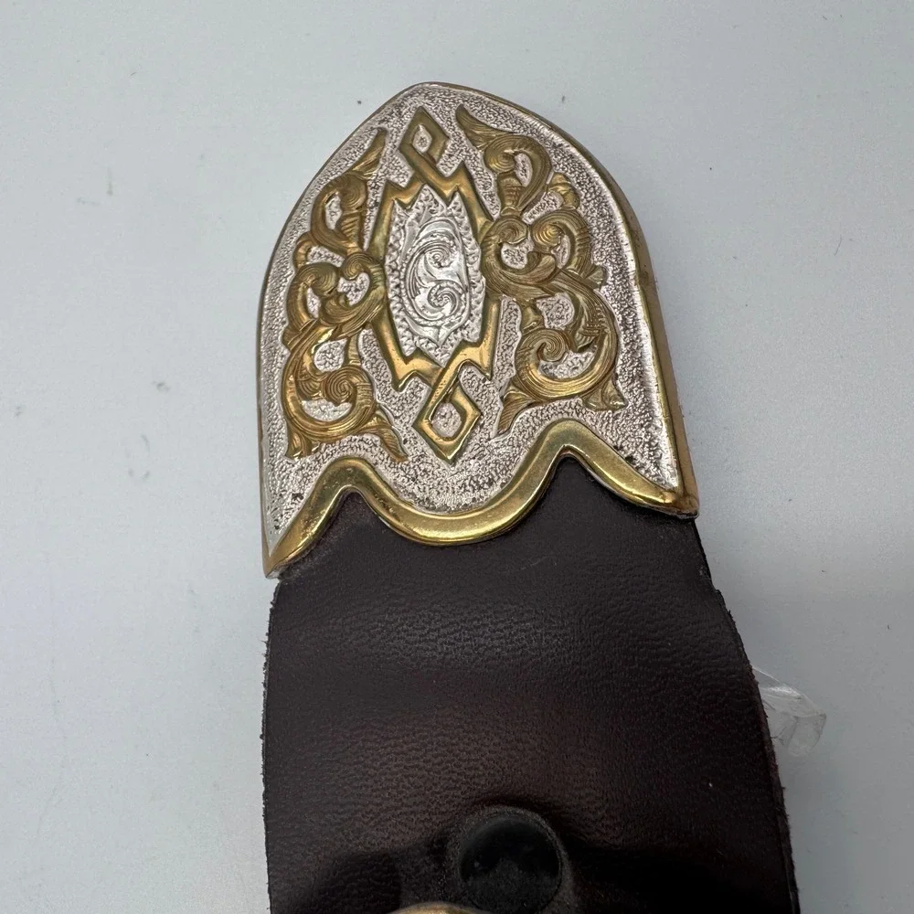Crumrine Western Barrel Racer Belt Buckle Set Silver Gold Plate‎ Filigree USA